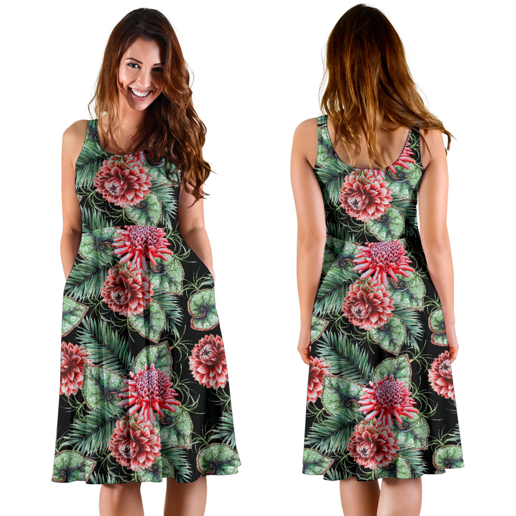 Dahlia Pattern Print Design DH06 Midi Dress