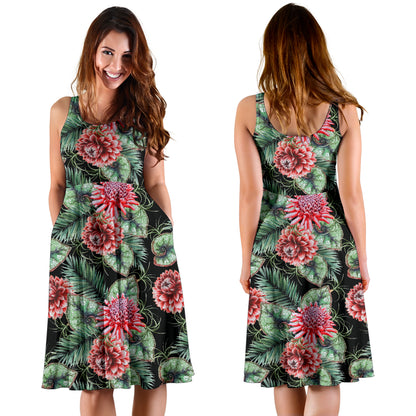Dahlia Pattern Print Design DH06 Midi Dress