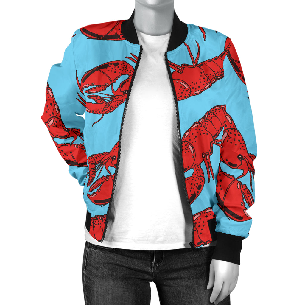 Lobster Red Pattern Print Design 03 Women's Bomber Jacket