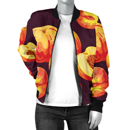 Peach Pattern Print Design A04 Women's Bomber Jacket