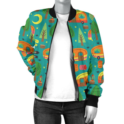 Camping Camper Pattern Print Design 05 Women's Bomber Jacket