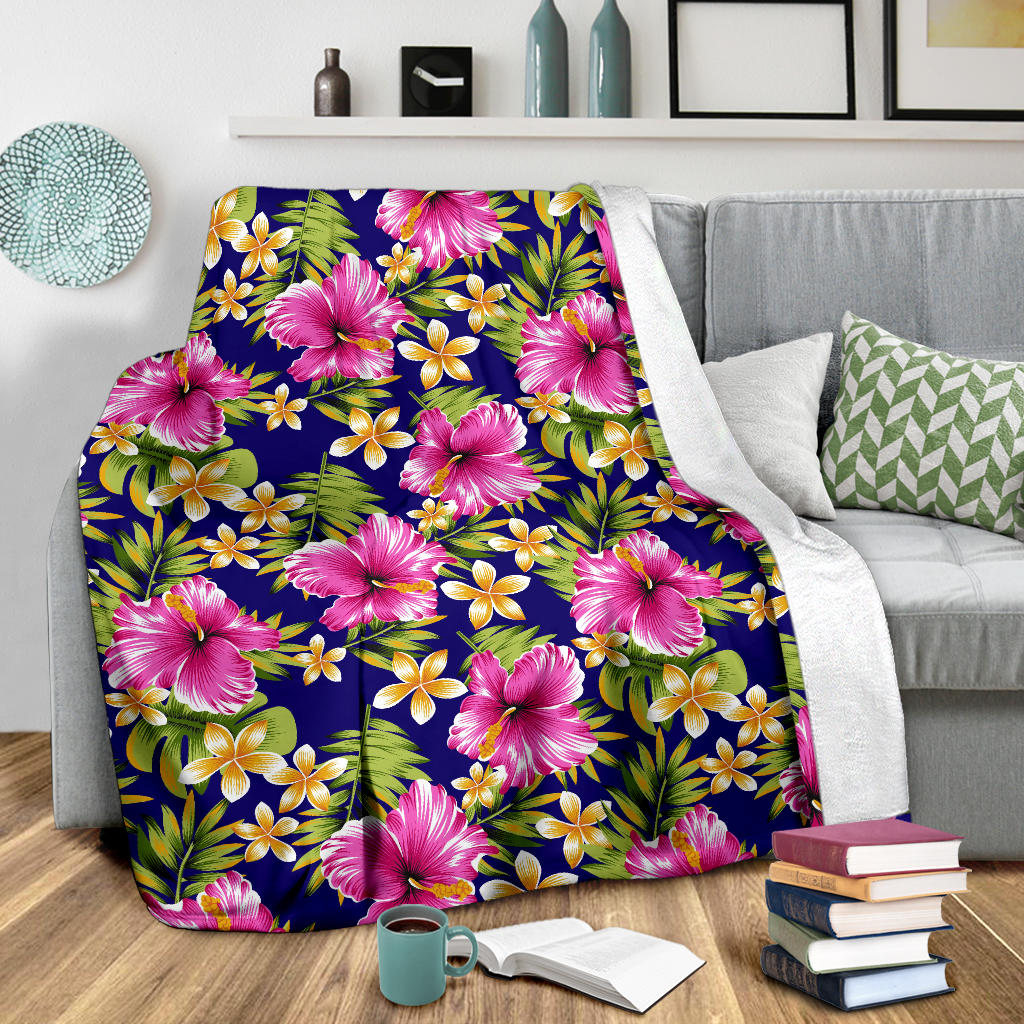 Pink Hibiscus Pattern Print Design HB027 Fleece Blanket