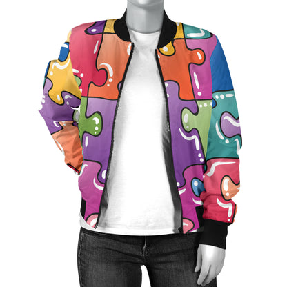 Puzzle Pattern Print Design A05 Women's Bomber Jacket