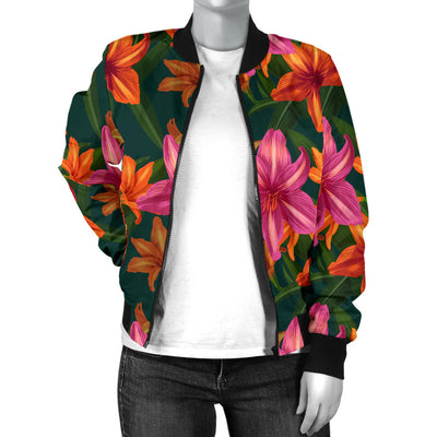 Amaryllis Pattern Print Design AL01 Women Bomber Jacket