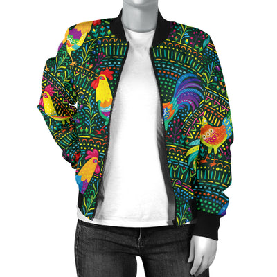 Rooster Pattern Print Design A01 Women's Bomber Jacket