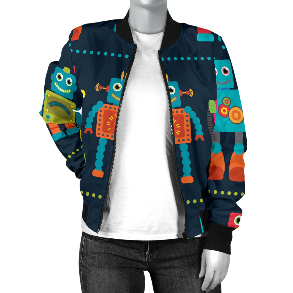 Robot Pattern Print Design A01 Women's Bomber Jacket