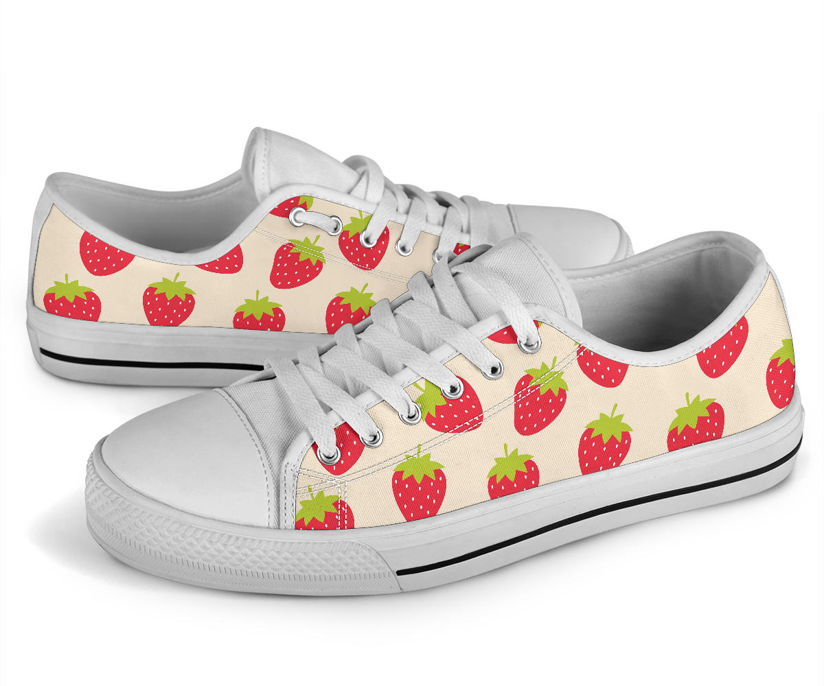Strawberry Pattern Print Design SB02 White Bottom Low Top Shoes