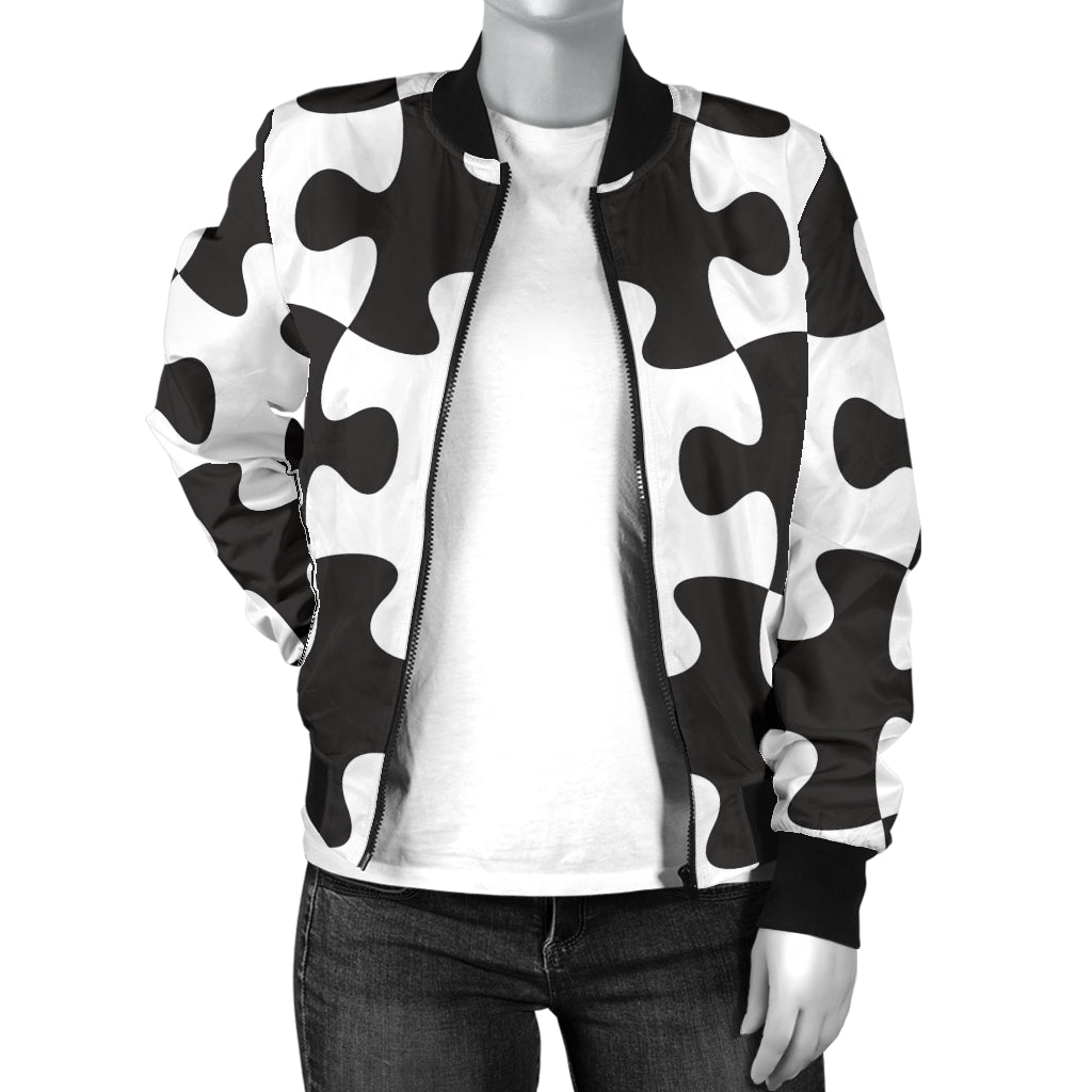 Puzzle Black White Pattern Print Design A02 Women's Bomber Jacket