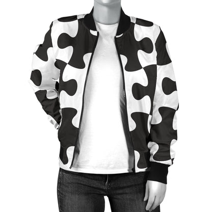 Puzzle Black White Pattern Print Design A02 Women's Bomber Jacket