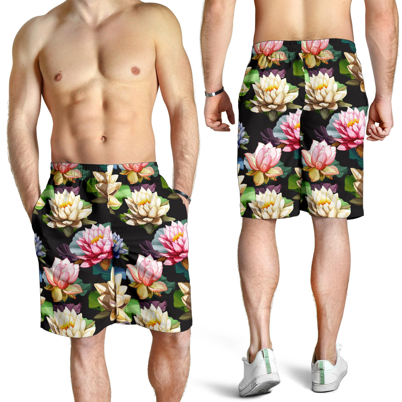Water Lily Pattern Print Design WL02 Mens Shorts