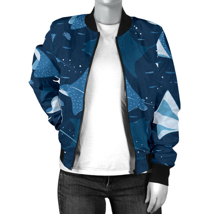 Manta Ray Pattern Print Design 02 Women's Bomber Jacket