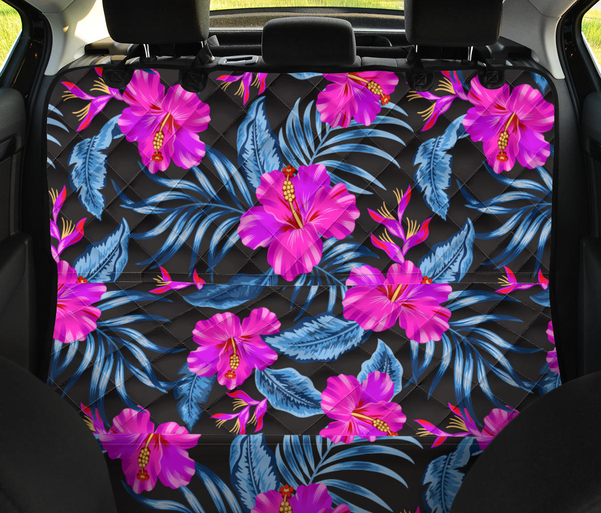 Neon Pink Hibiscus Pattern Print Design HB015 Rear Dog  Seat Cover