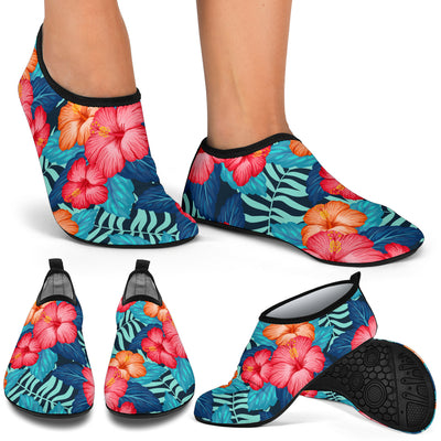 Red Hibiscus Pattern Print Design HB02 Aqua Water Shoes