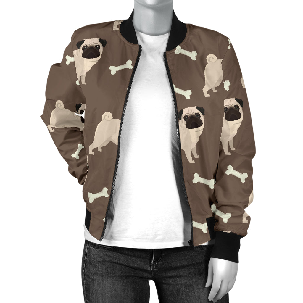 Pug Pattern Print Design A02 Women's Bomber Jacket