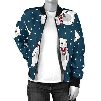Polar Bear Pattern Print Design PB05 Women Bomber Jacket