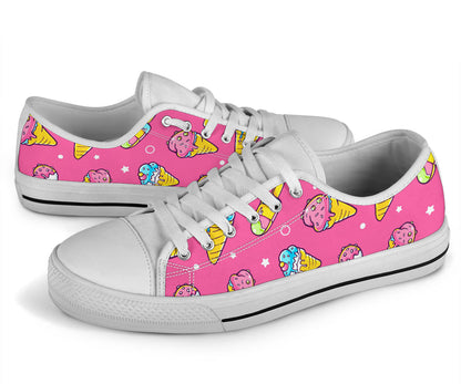 Ice Cream Pattern Print Design IC04 White Bottom Low Top Shoes