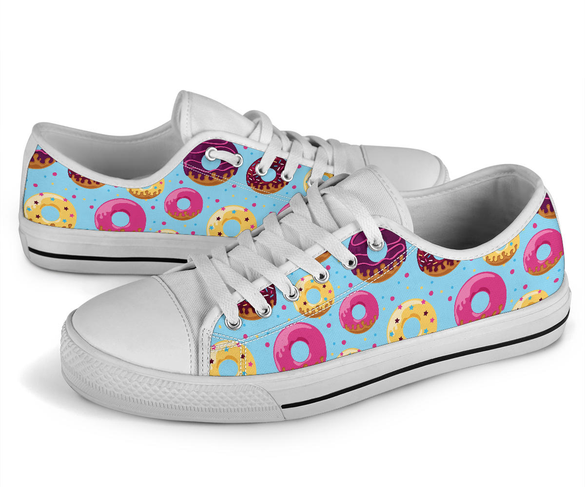 Donut Pattern Print Design DN07 White Bottom Low Top Shoes