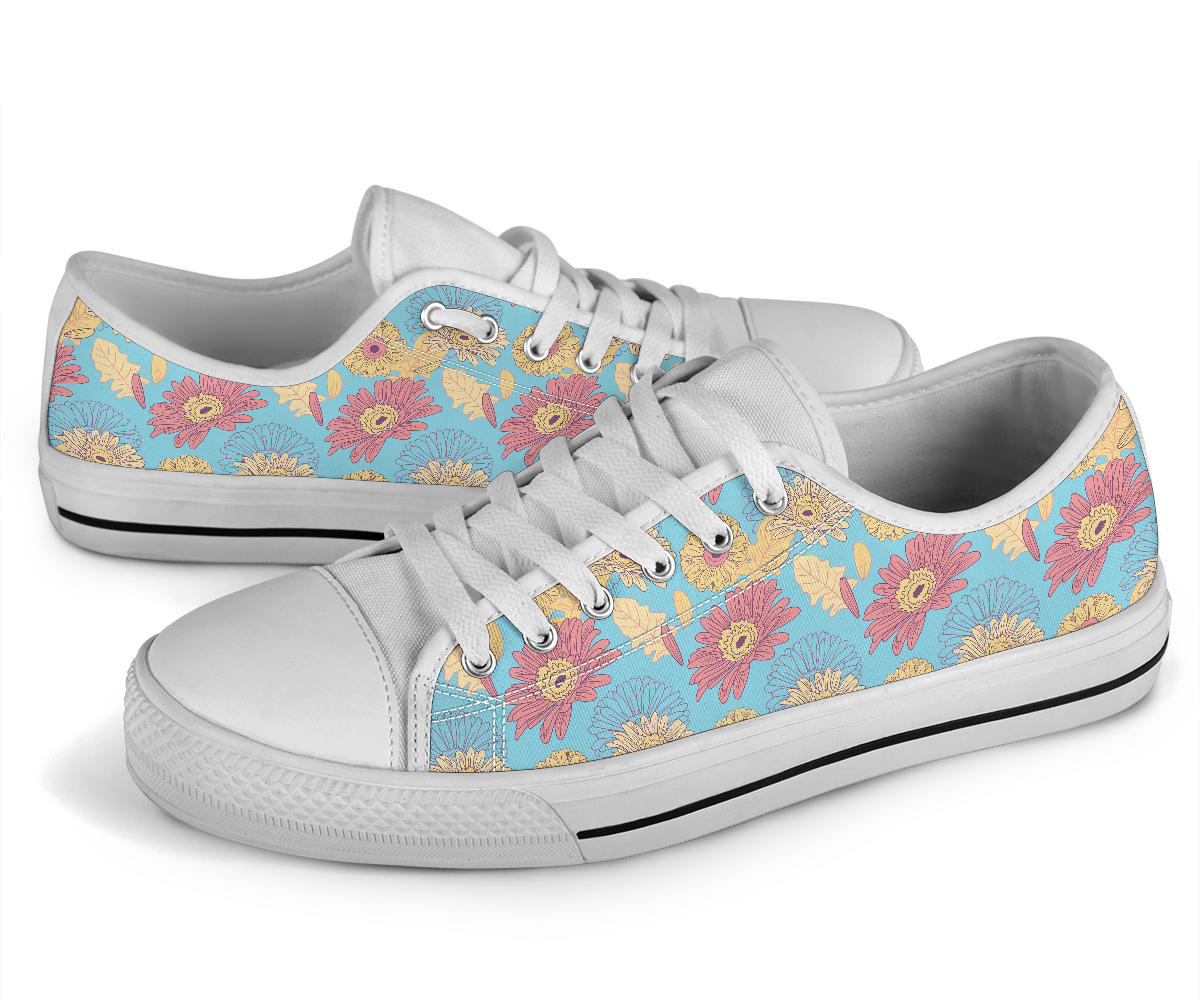 Gerberas Pattern Print Design GB04 White Bottom Low Top Shoes
