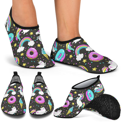 Donut Unicorn Pattern Print Design DN09 Aqua Water Shoes