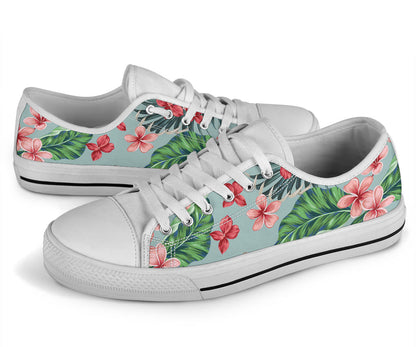 Plumeria Pattern Print Design PM027 White Bottom Low Top Shoes