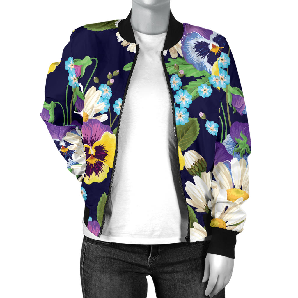 Pansy Pattern Print Design PS03 Women Bomber Jacket
