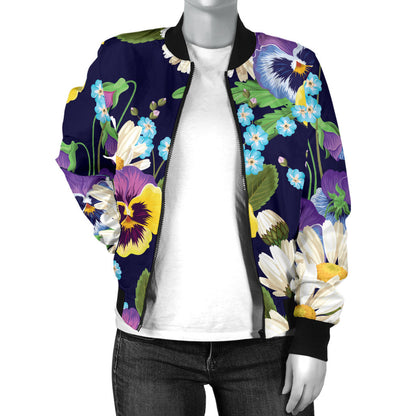 Pansy Pattern Print Design PS03 Women Bomber Jacket