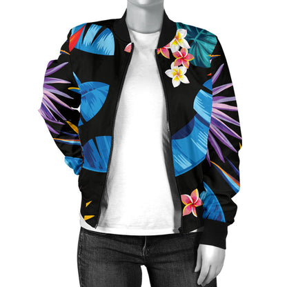 Tropical Flower Pattern Print Design TF018 Women Bomber Jacket