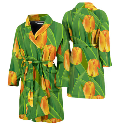 Tulip Orange Pattern Print Design TP07 Men Bathrobe