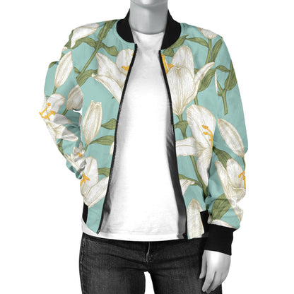 Lily Pattern Print Design LY09 Women Bomber Jacket