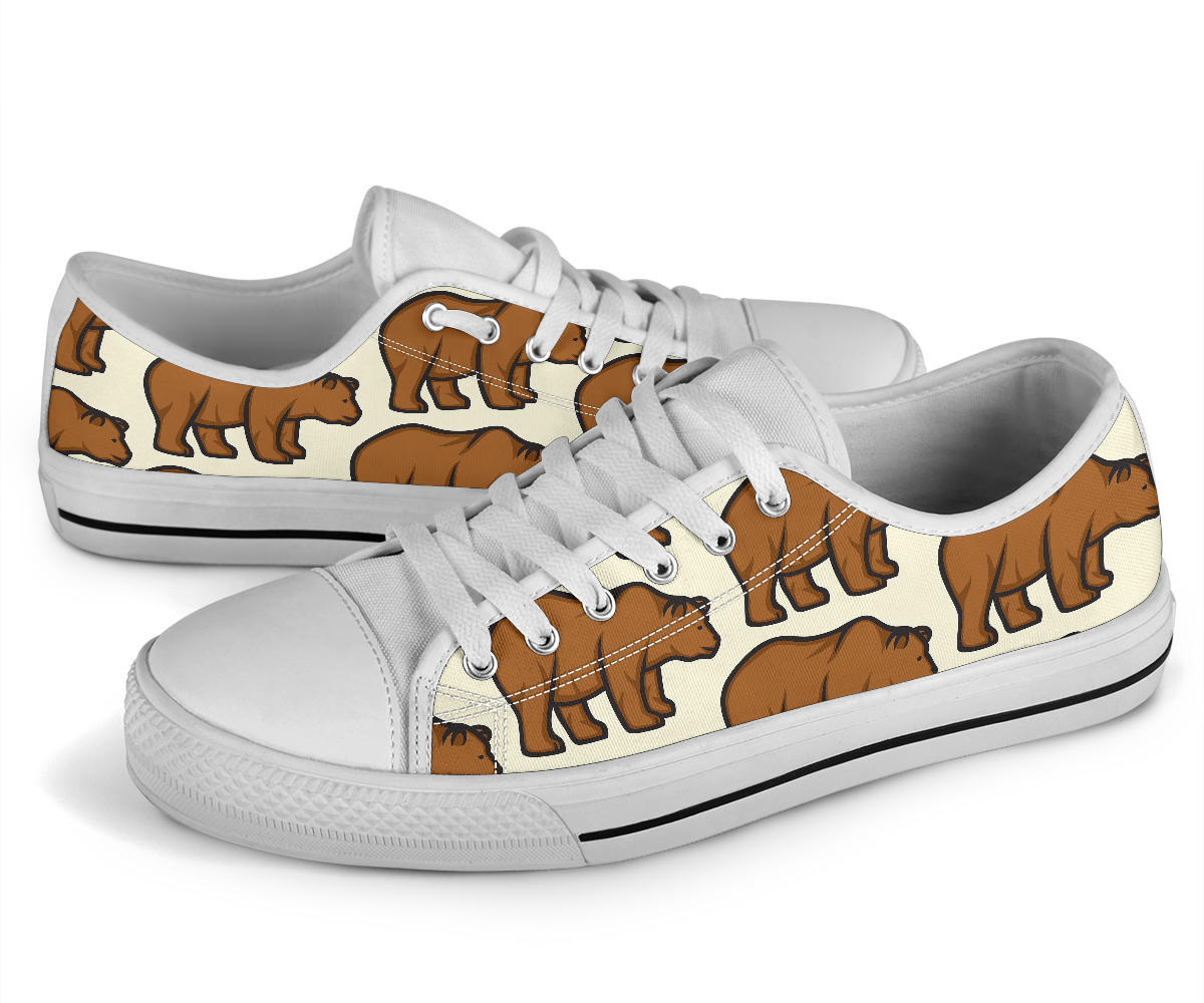 Bear Pattern Print Design BE05 White Bottom Low Top Shoes