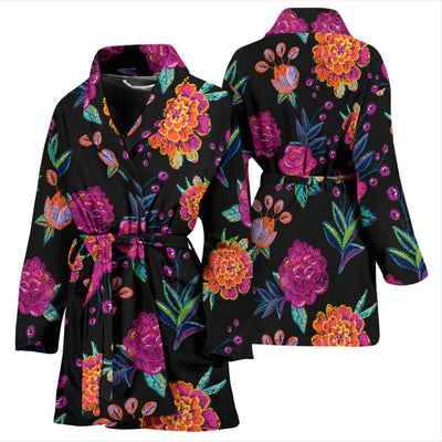 Marigold Pattern Print Design MR02 Women Bathrobe