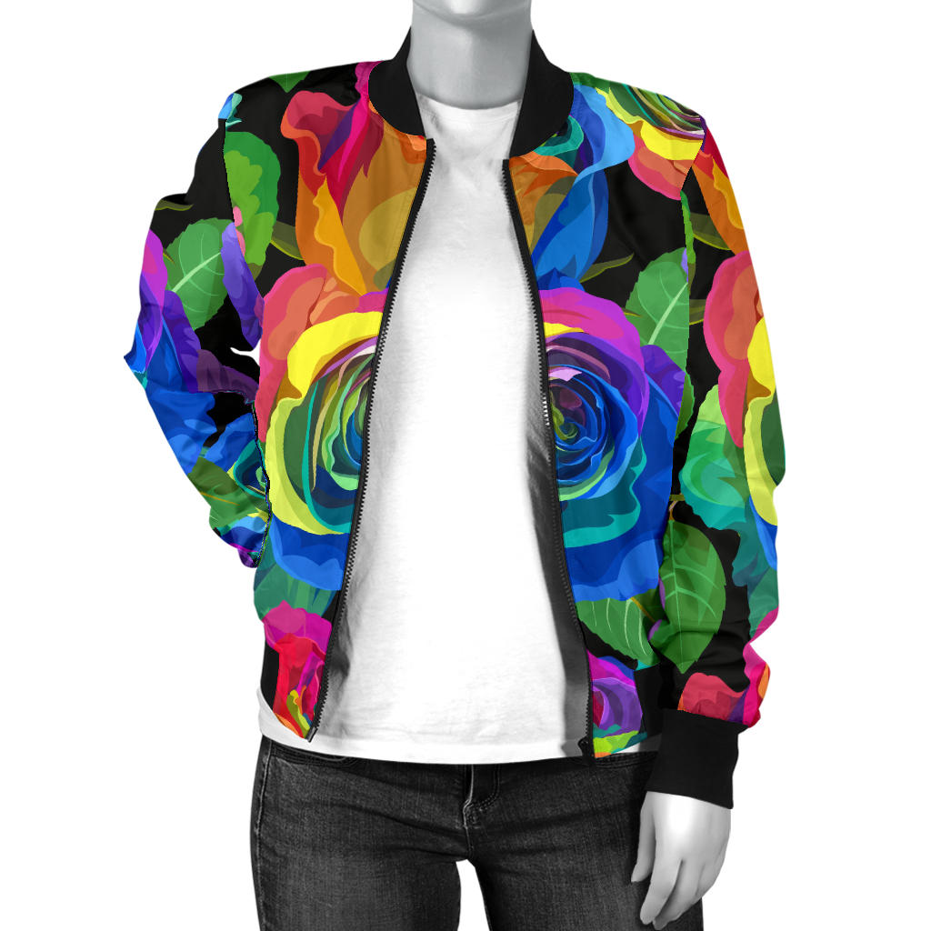Rose Pattern Print Design RO02 Women Bomber Jacket