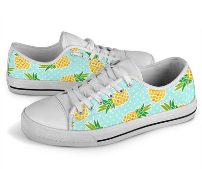 Pineapple Pattern Print Design PP01 White Bottom Low Top Shoes