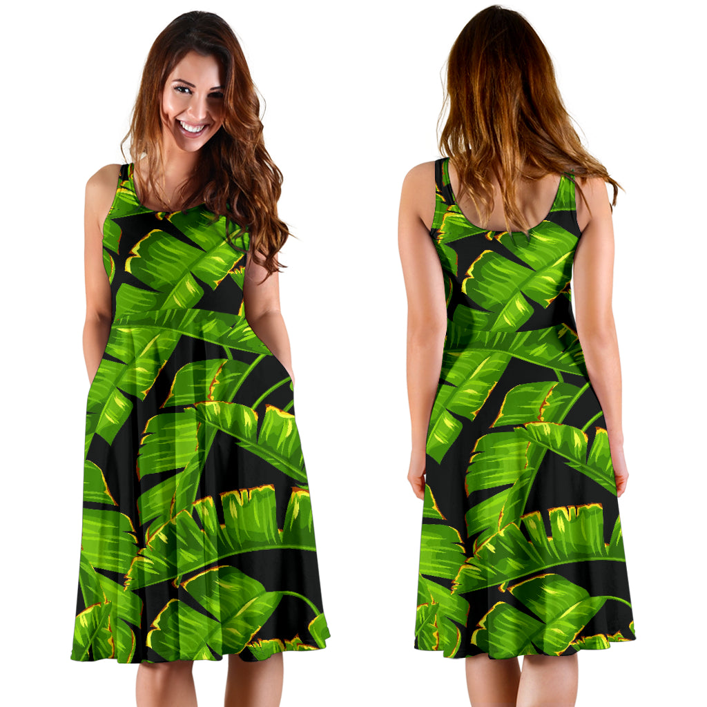Banana Leaf Pattern Print Design BL06 Midi Dress