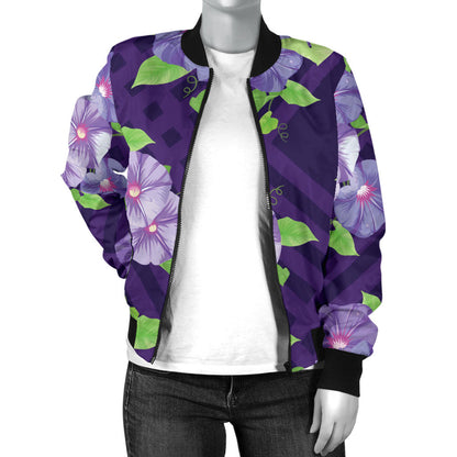 Morning Glory Pattern Print Design MG03 Women Bomber Jacket