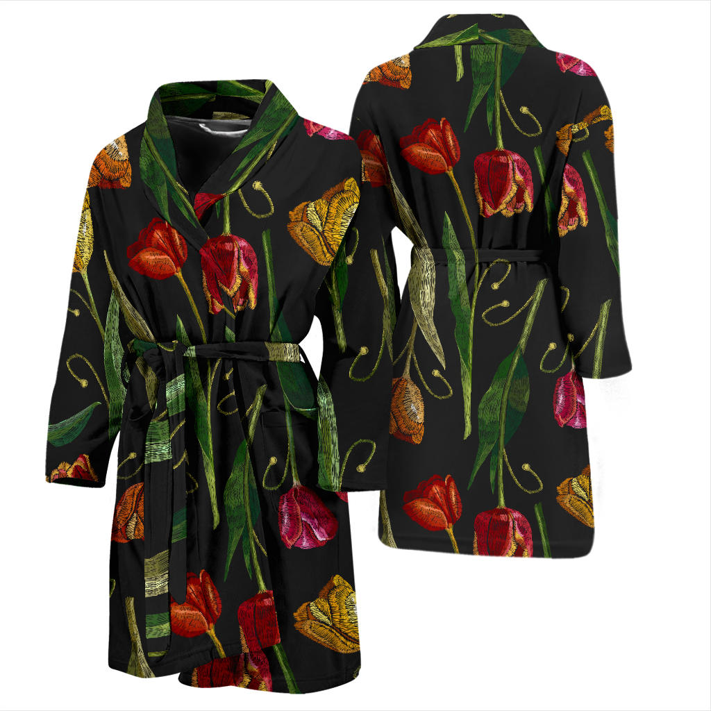 Tulip Embroidered Pattern Print Design TP01 Men Bathrobe
