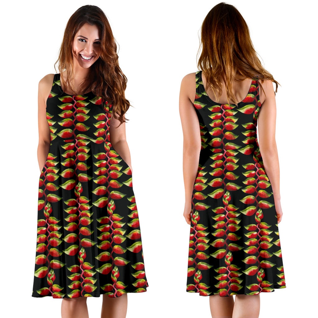 Heliconia Pattern Print Design HL05 Midi Dress