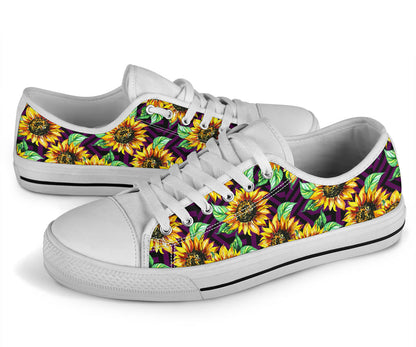 Sunflower Pattern Print Design SF012 White Bottom Low Top Shoes