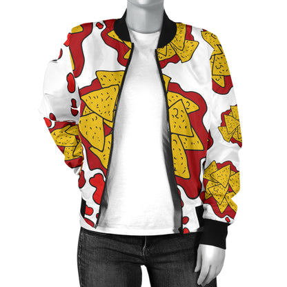 Nachos Pattern Print Design A03 Women's Bomber Jacket