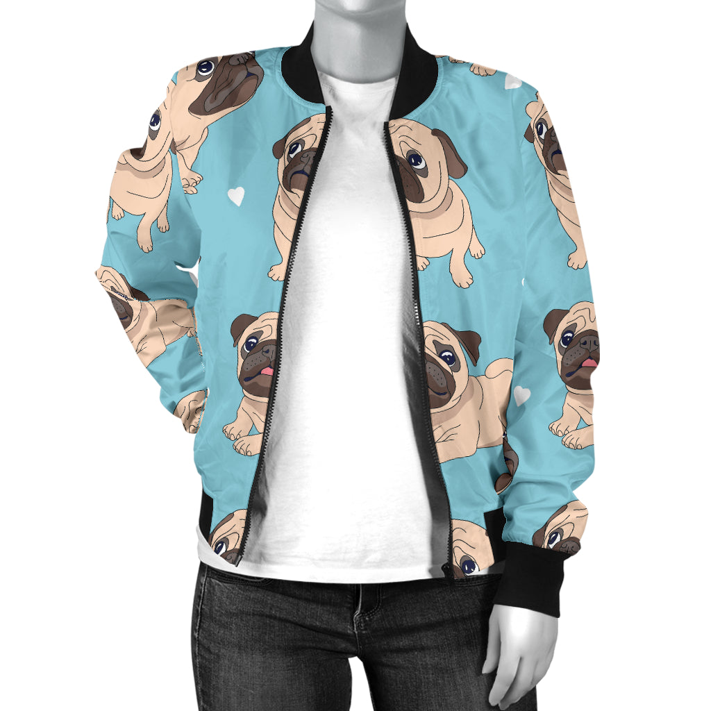 Pug Pattern Print Design A03 Women's Bomber Jacket