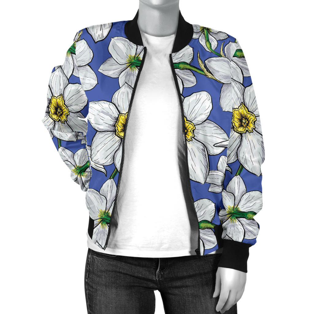 Daffodils Pattern Print Design DF08 Women Bomber Jacket