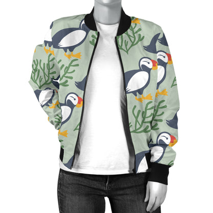 Puffin Pattern Print Design A04 Women's Bomber Jacket