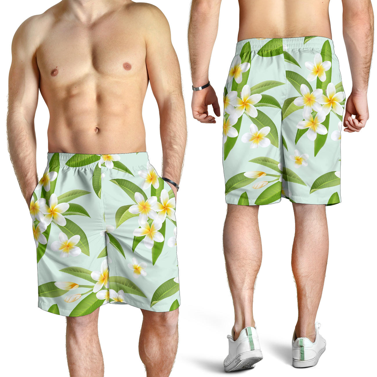 Yellow Plumeria Pattern Print Design PM024 Mens Shorts