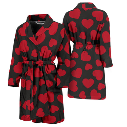 Heart Red Pattern Print Design HE01 Men Bathrobe