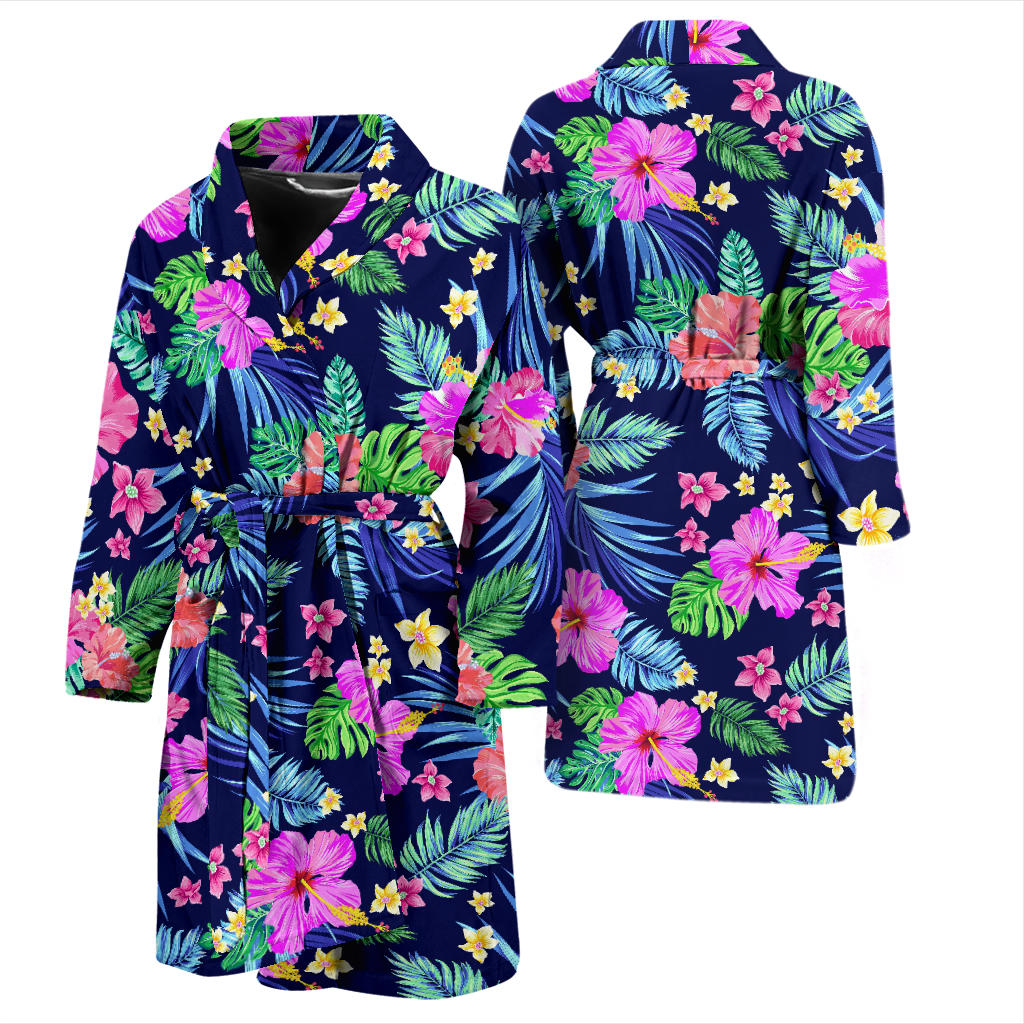 Neon Hibiscus Pattern Print Design HB016 Men Bathrobe
