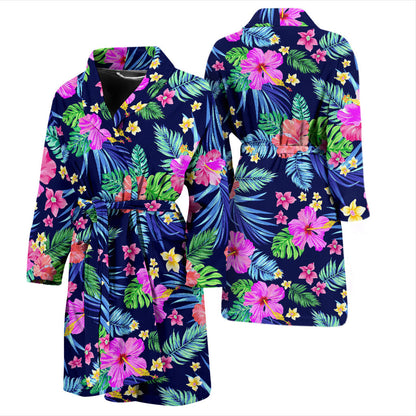 Neon Hibiscus Pattern Print Design HB016 Men Bathrobe