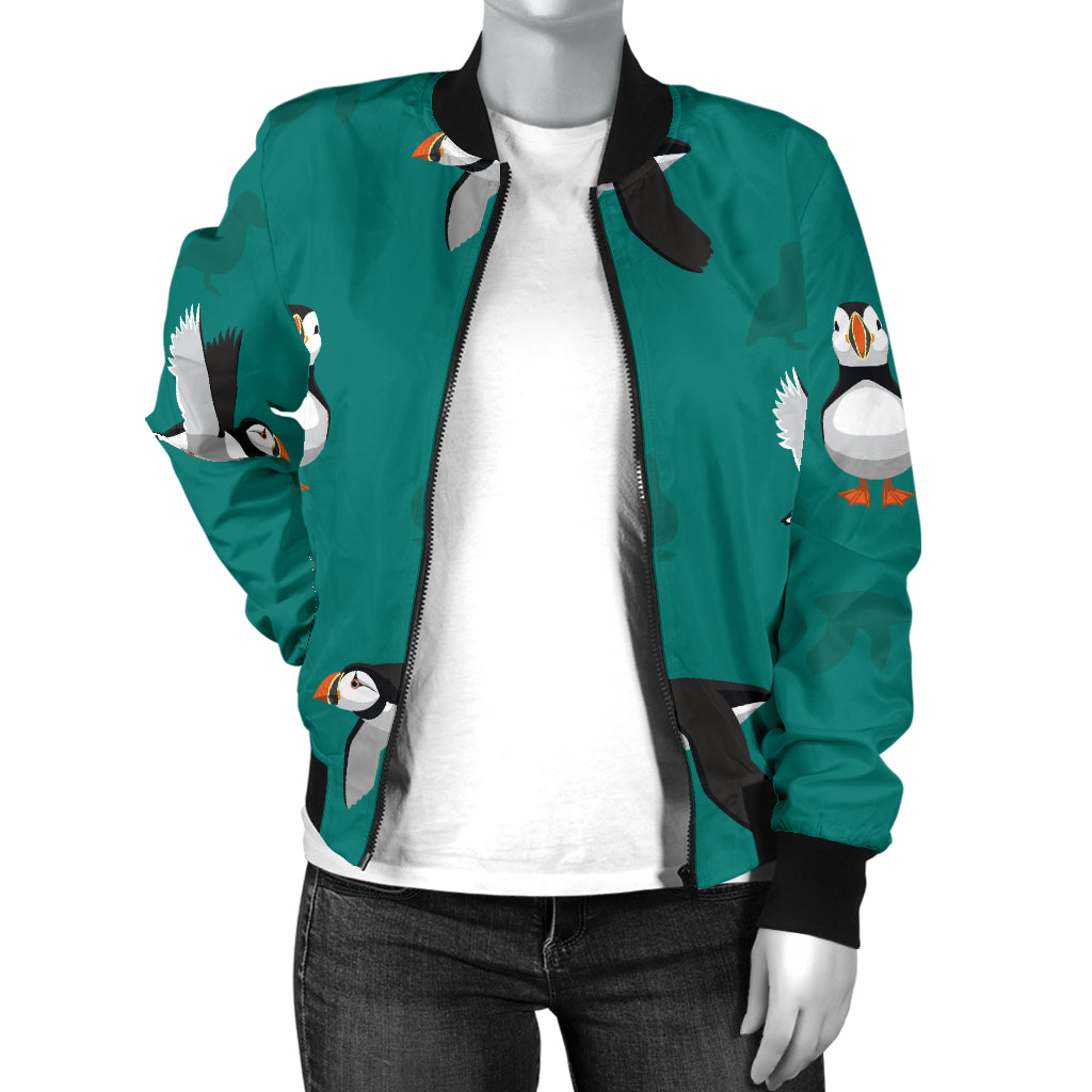 Puffin Pattern Print Design A02 Women's Bomber Jacket