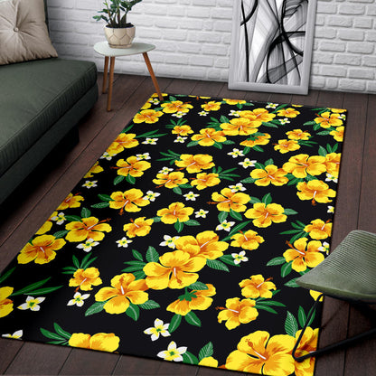 Yellow Hibiscus Pattern Print Design HB08 Area Rugs