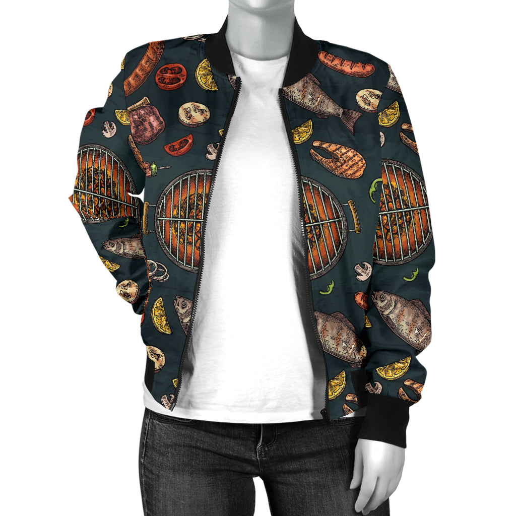 Barbecue Pattern Print Design 02 Women's Bomber Jacket