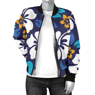 Hibiscus Pattern Print Design HB030 Women Bomber Jacket